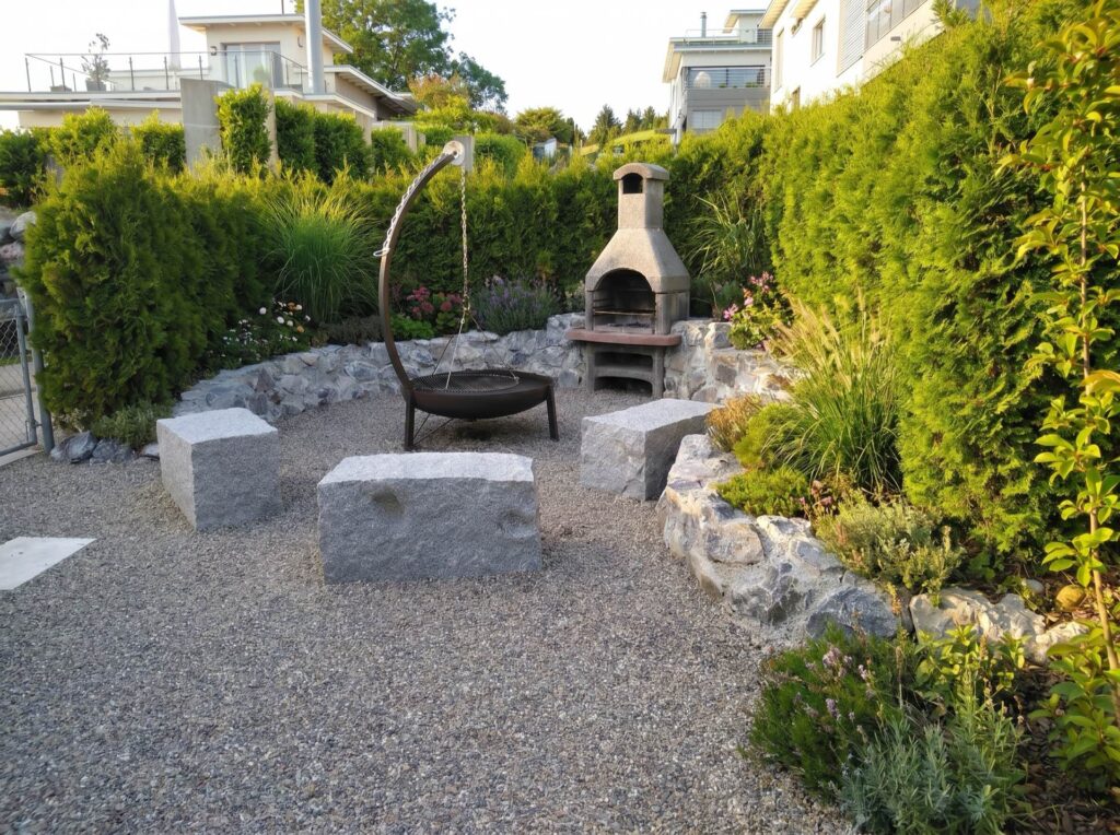 Gestalteter Grill- und Sitzplatz – Gartengestaltung von CW gardenart