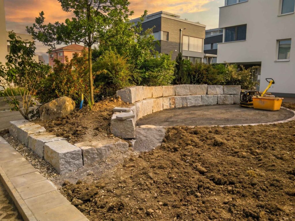 Rund verlegte Granitquader als Gestaltungselement