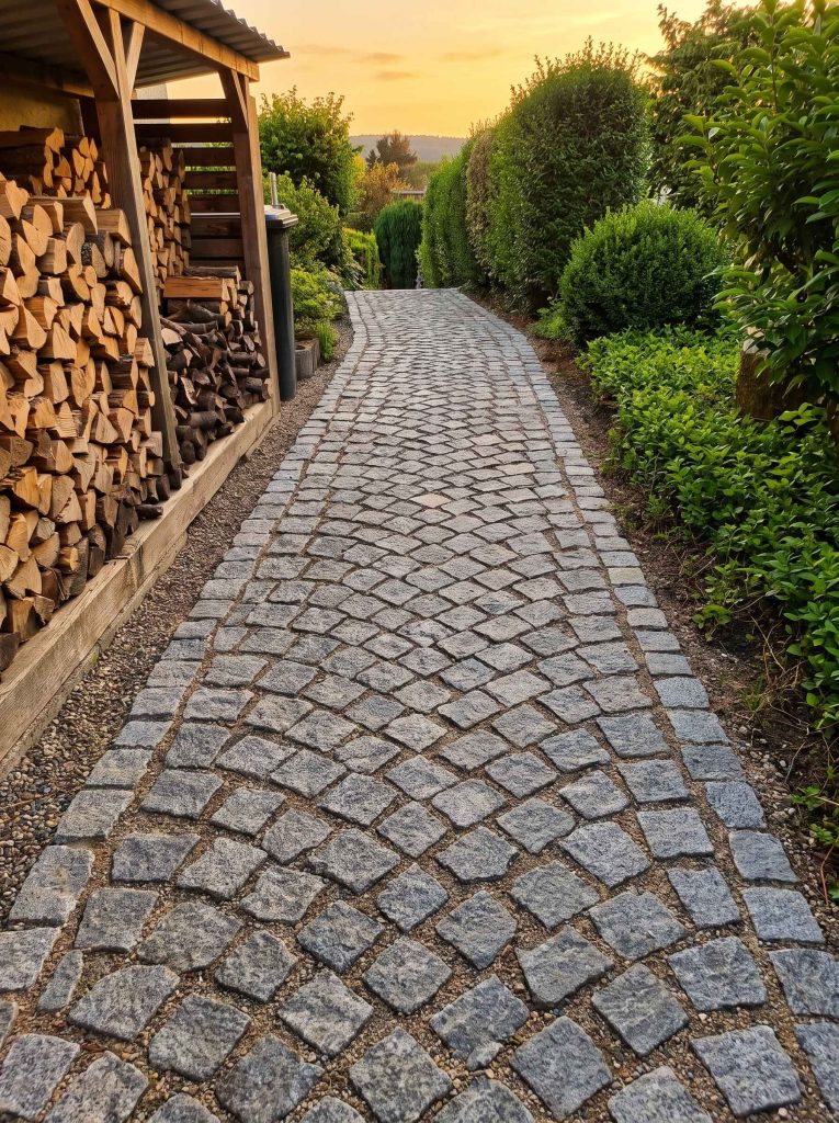 Gepflegte Natursteinpflaesterung als Gartenweg von CW gardenart