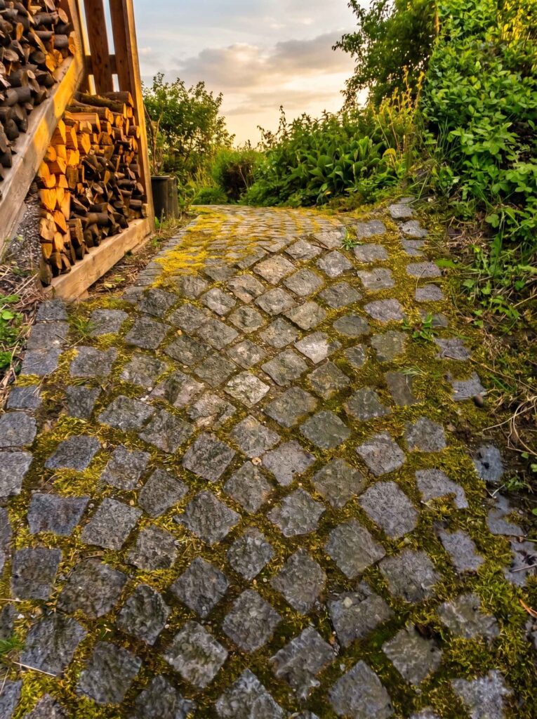 Natursteinpflästerung im Garten
